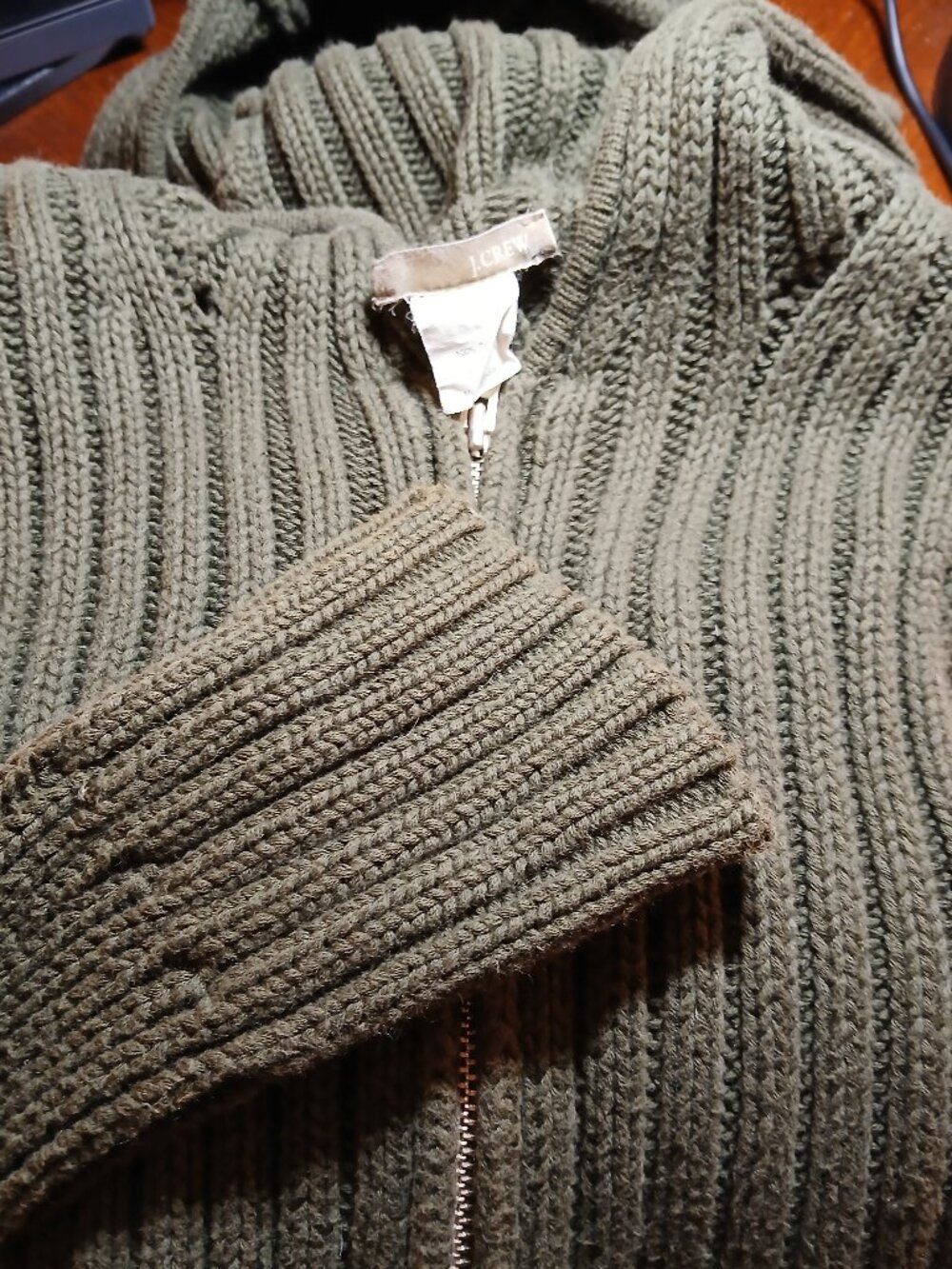 J. CREW Forest Green Ribbed Double Full Zip Hooded Cardigan - Picture 14 of 14